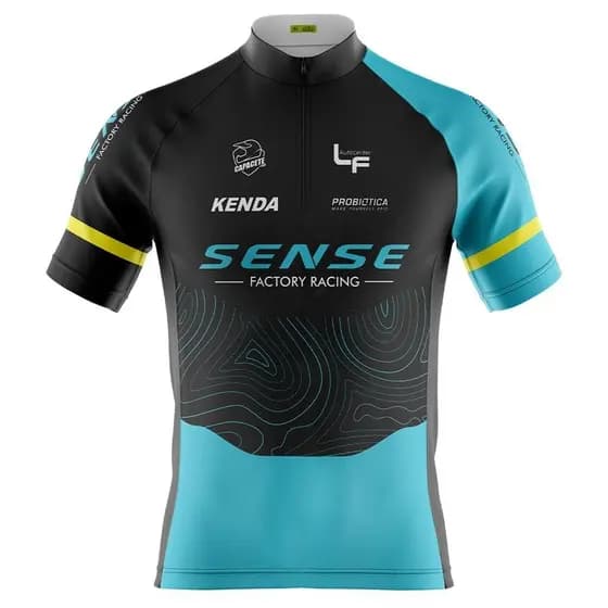 Camisa Ciclismo Masculina Pro Tour Sense Racing Azul Com Bolsos Uv 50+