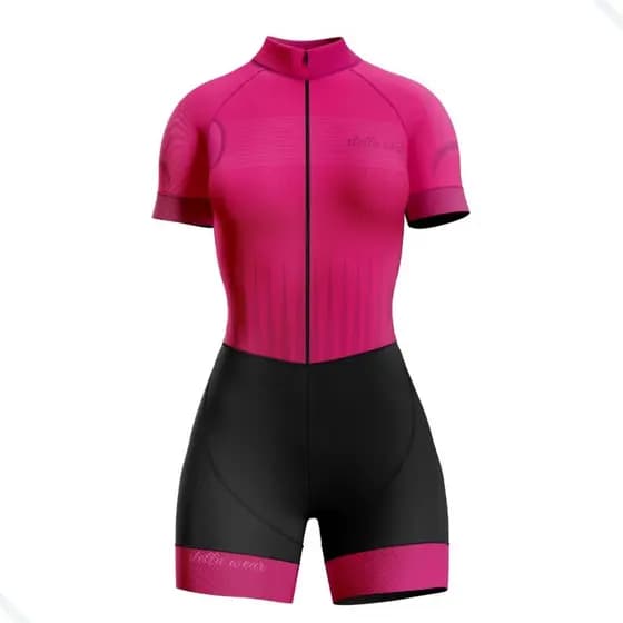 Macaquinho Ciclismo Feminino Profissional Gel Acolchoado UV Proteção MTB Speed Stella Wear Rosa Pink