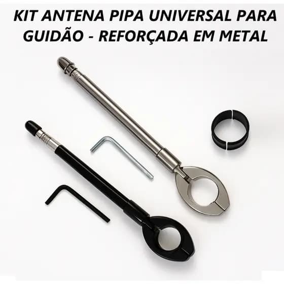 Antena Corta Pipa Moto Univeraal Guidao Retratil Cm65 Preta ou Cromada 7 estágios Brinde chave allen