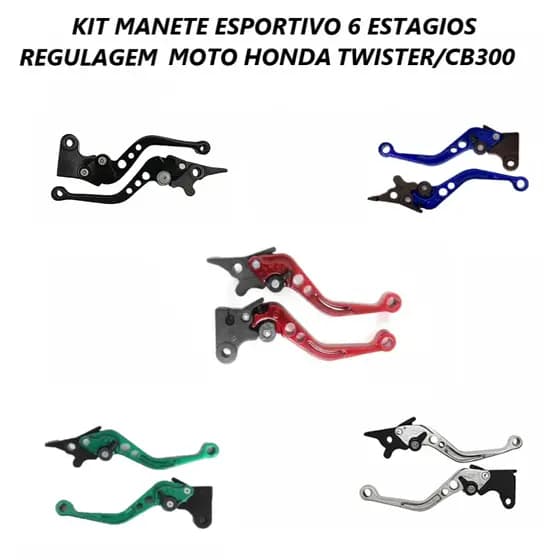 Kit Manete Esportivo Moto Honda Twister 250 CB 300 Freio Disco Preto Vermelho Azul Cromado Verde