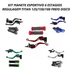 Kit Manete Manopla Esportivo Titan 125 150 160 Freio a Disco CB Twister Preto Vermelho Azul Cromado
