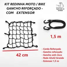 Kit Rede Elastica Extensor Redinha Moto Bike Aranha Capacete Carga Reforçado Gancho Plástico Premium