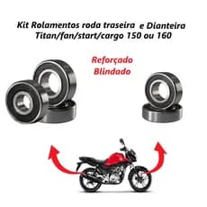Kit Rolamentos Roda Traseira e Dianteira Moto Honda Titan Fan Start Mix 150 160 Premium Blindado