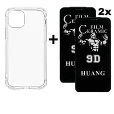 Kit 3 em 1 Capa TPU + 2 Películas Cerâmica Privacidade Compatível iPhone X XS 11 12 13 14 15 16 Pro Max royal