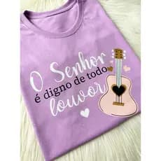 Camiseta Blusa Feminina Algodão Cristã Evangélica TShirt Camiseta Violão Lilás Envio Imediato