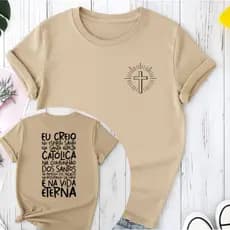 T-shirt em Algodão Premium Blusa Feminina Oração Credo Algodão Católica Cristã Religiosa Envio Imediato Unissex
