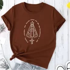 T-shirt em Algodão Premium Blusa Camisa Feminina Nossa Senhora Católica Moda Cristã Básica Casual Algodão Premium Envio