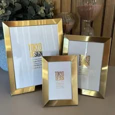 KIT PORTA RETRATOS DOURADO 10x15 METAL LUXO BRILHANTE DECORAÇÃO QUARTO, SALA, ESCRITÓRIO