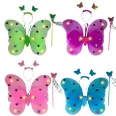 Kit Fantasia Asa Borboleta Fada LED Pisca Adulto Infantil Varinha Tiara Festa Carnaval Criança Festa