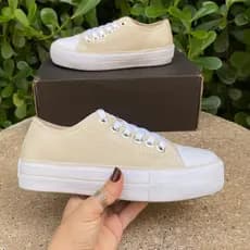 TÊNIS FEMININO PLATAFORMA CASUAL CREME BEGE PASSEIO DIA A DIA FORMA MAIOR