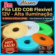 Fita de Led Mangueira Neon 5 Metros Corte 2.5cm Flex 12v Alto Brilho - Varias Cores com/sem Fonte