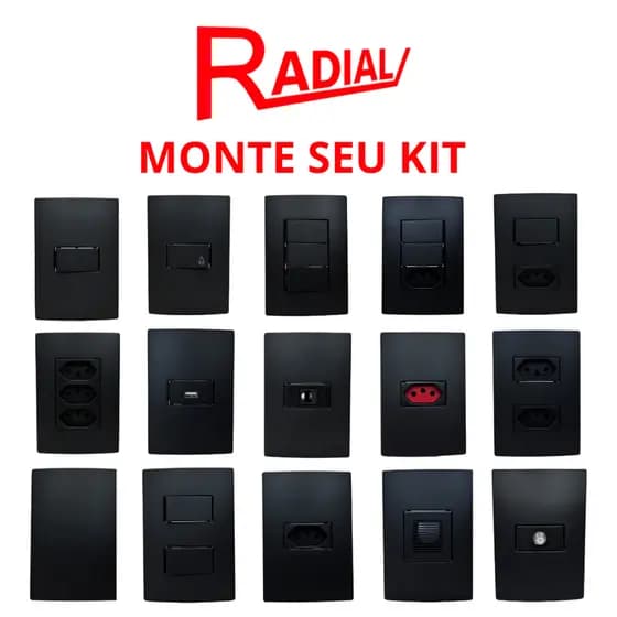 Radial Linha Ouro Preto Tomada Interruptor 4x2 10A/20A Tomadas Simples 10A Tomada 20A Tomada com Tecla Espelho