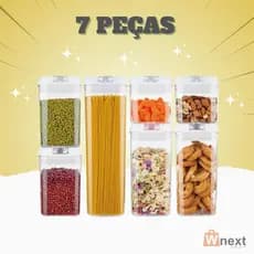 Kit Potes Herméticos Acrílico Multiuso 7 peças Armazenamento de Alimentos Grãos Cereais Bolachas