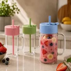 Mini Liquidificador USB Portátil 6 Lâmina c/ Canudo de Silicone e Trava de Segurança 340ML