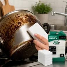 Kit Esponja Bucha Mágica Melamina Branca Tira Mancha Desengordura Limpeza Pesada