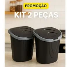 Kit 2 Lixeira de Pia com Tampa Preta Plástico 3 Litros