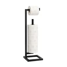 Suporte Porta Rolo Papel Higienico Papeleira De Chao Preto