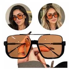 Óculos De Sol Feminino Em Metal Estilo Blogueira Quadrado Uv