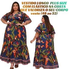 Vestido Longo Feminino plus size verão e inverno, com elástico  na costa que valoriza o seu corpo
