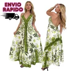 vestido longo feminino modelo indiano frente unica costa nua novidade tecido crepinho verão
