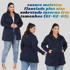 CASACO SOBBRETUDO FEMENINO PLUS SIZE NO MOLETOM POLIESTER, POR  DENTRO  FLANELADO