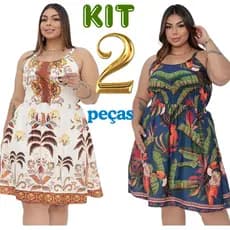kit de 2 vestidos verão plus size posiu forro lastex na costa e frente