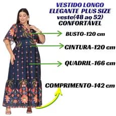Vestido Longo Plus size tecido crepinho manga curto Modelo Casual