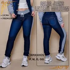 Calça Jeans Feminina detalhe em Moletom Cintura Alta com Lycra Levanta Bumbum