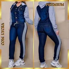 Conjunto Feminino Jeans com Moletom com Lycra Conforto Moda