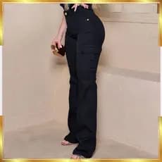 Calça Wide Leg Jeans Feminina Marmorizada Cintura Alta Com Lycra Premium