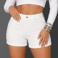 Short Jeans Feminino Cintura Alta Barra Virada com  Lycra Blogueira