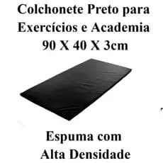Colchonete Preto para Exercícios e Academia 90 X 40 X 3cm  Espuma com Alta Densidade