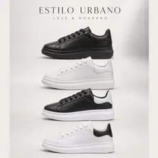 Tênis Casual Plataforma Unissex Branco Preto Estilo Urbano Confortável Premium