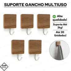 Kit Ganchos Adesivo Para Parede 5, 10, 20 Pçs Estilo Madeira 3KG Multiuso Autocolante Plastico