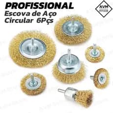Kit Escova de Aço Circular Latão Profissional para Furadeira e Parafusadeira Limpeza Com Haste