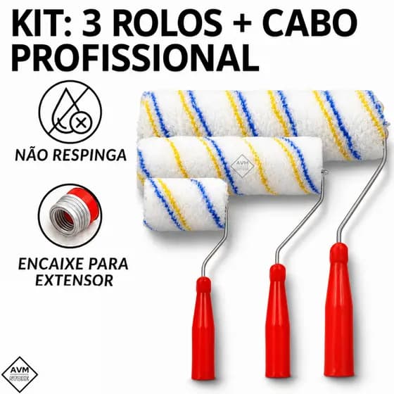 Rolo de Pintura Antirrespingo Lã Profissional 25cm + Cabo Ergonômico Premium Tinta Parede