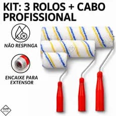 Rolo de Pintura Antirrespingo Lã Profissional 25cm + Cabo Ergonômico Premium Tinta Parede