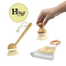 Escova De Limpeza Redonda Com Pega De Bambu Cozinha Lavanderia
