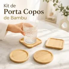 Kit Porta Copos Descanso Redondo Quadrado Pires Xicara Bambu