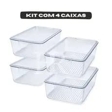 Kit Caixa Acrílica Organizadora de Geladeira Multiuso com Tampa
