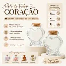 Pote de Vidro Decoração Coração e Estrela 80 ml com Tampa