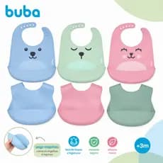 Babador em Silicone Buba com Pega Migalhas Gummy Rosa Azul e Verde