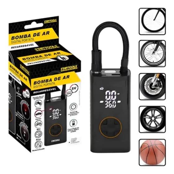 Bomba de Ar Digital Portátil Elétrica Recarregável Mini Compressor para Carro Moto Bike Bola Pneu