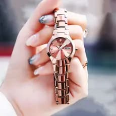 Novo relógio feminino, luminoso, à prova d'água, elegante, com duplo calendário, relógio feminino moderno.