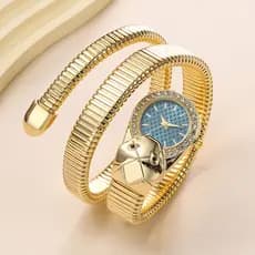 Novo relógio feminino, elegante e popular, cravejado de diamantes, com pulseira elástica em formato de cobra, um relógio