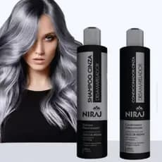 Kit Shampoo e Condicionador 200ml Desamarelador Cabelos Grisalhos e Loiros Niraj Silver Cinza