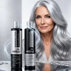 Kit Shampoo e Condicionador Desamarelador Niraj Silver Cinza Para Cabelos Grisalhos