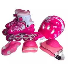 Patins Roller Com Kit Proteção Ajustável Tamanhos 31-34 Crianças  Roda Com Luz Led