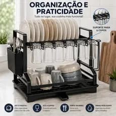 Escorredor de Louças Dois Andares Para Prato Talheres Organizador Bancada Cozinha Drenagem Automática 360º