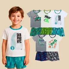 Kit Sortido 5 Pijamas Sortidos 5 Camisetas + 5 Bermudas Masculino/Menino Infantil Verão 3 ao 16